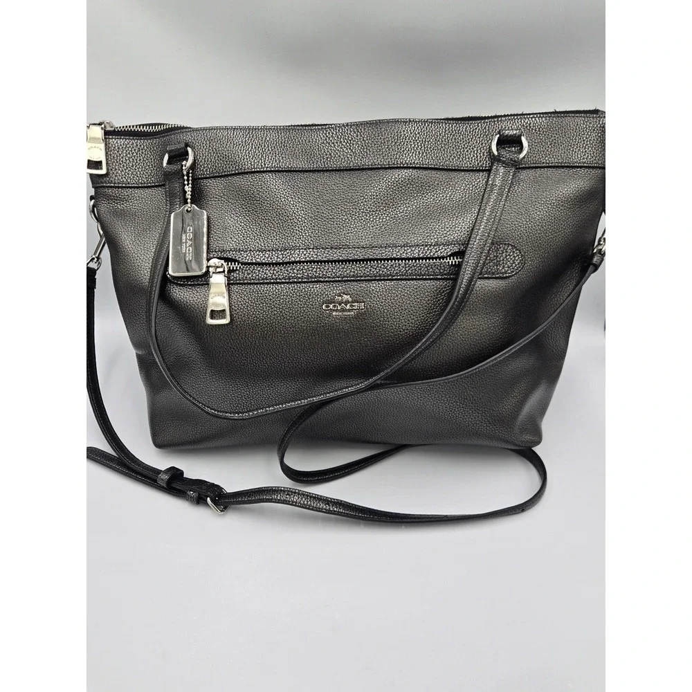 Coach Tyler Tote Black Pebbled Leather Shoulder Bag Crossbody 2-Way Handbag